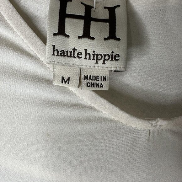 Haute Hippie Shirt Womens Medium Ivory Silk Long Sleeve Split Sleeve Blouse - Picture 2 of 8